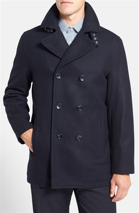 michael kors mens double breasted pea coat|Michael Kors wool blend peacoat.